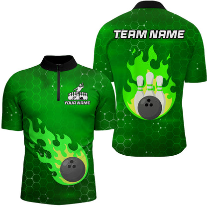 Flame Bowling Shirt for Men Custom Bowling 1/4 Zip Jersey Bowling Team Shirt Bowlers Jersey QZT235