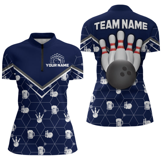 Personalized Camo 1/4 Zip Shirt Bowling Shirt for Women Custom Bowling Jersey Bowling Team League QZT253