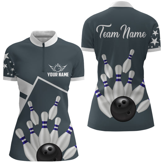 Personalized 3D Women's Bowling Team Jersey Bowling Shirt American Bowling Quarter-Zip Shirt QZT46-8