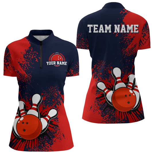 Personalized Women's Bowling Shirts Bowling Jersey Quarter Zip Bowling Performance QZT497