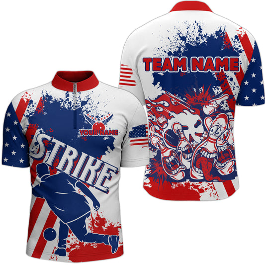 Personalized 3D Bowling Shirt, Custom Bowling Team Jersey League Quarter-Zip Shirt for Men QZT98