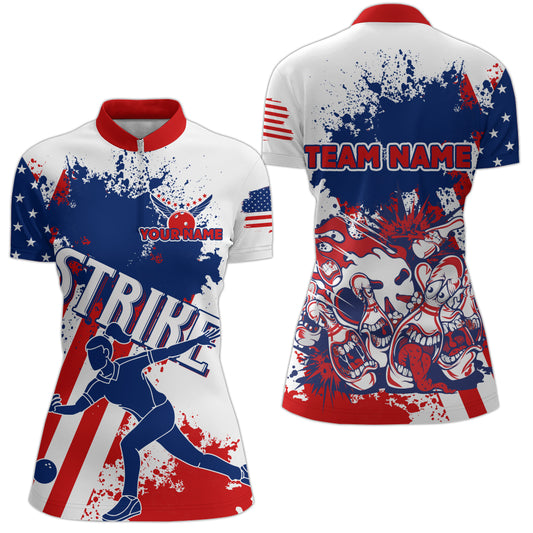 Personalized 3D Bowling Shirt, Custom Bowling Team Jersey League Quarter-Zip Shirt for Women QZT98