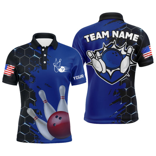 Navy & Black Bowling Shirt Customized Camo Bowling Shirt Polo Bowling Team League for Men QZT266