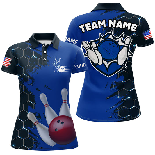 Navy & Black Bowling Shirt Customized Camo Bowling Shirt Polo Bowling Team League for Women QZT266