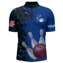 Load image into Gallery viewer, Navy &amp; Black Bowling Shirt Customized Camo Bowling Shirt Quarter- Zip Bowling Team League for Men QZT266