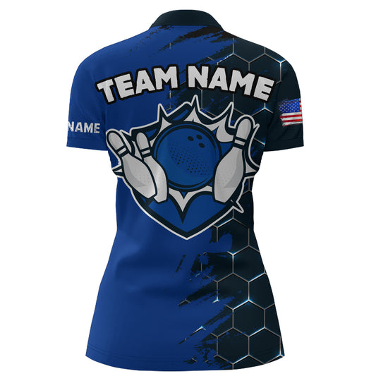 Navy & Black Bowling Shirt Customized Camo Bowling Shirt Quarter- Zip Bowling Team League for Women QZT266