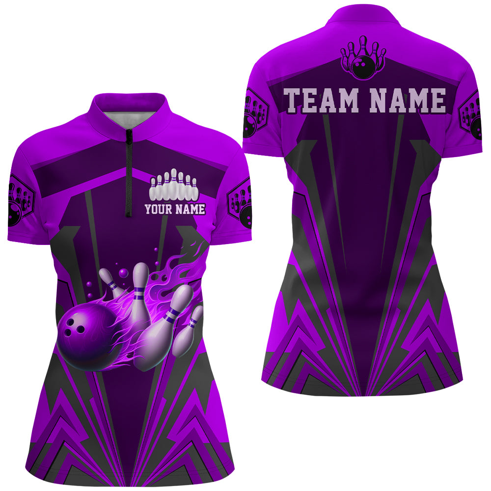 Personalized Bowling Shirts for Women 1/4 Zip Bowling Jersey Camo Bowling Uniform QZT428