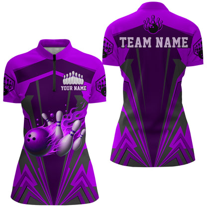 Personalized Bowling Shirts for Women 1/4 Zip Bowling Jersey Camo Bowling Uniform QZT428