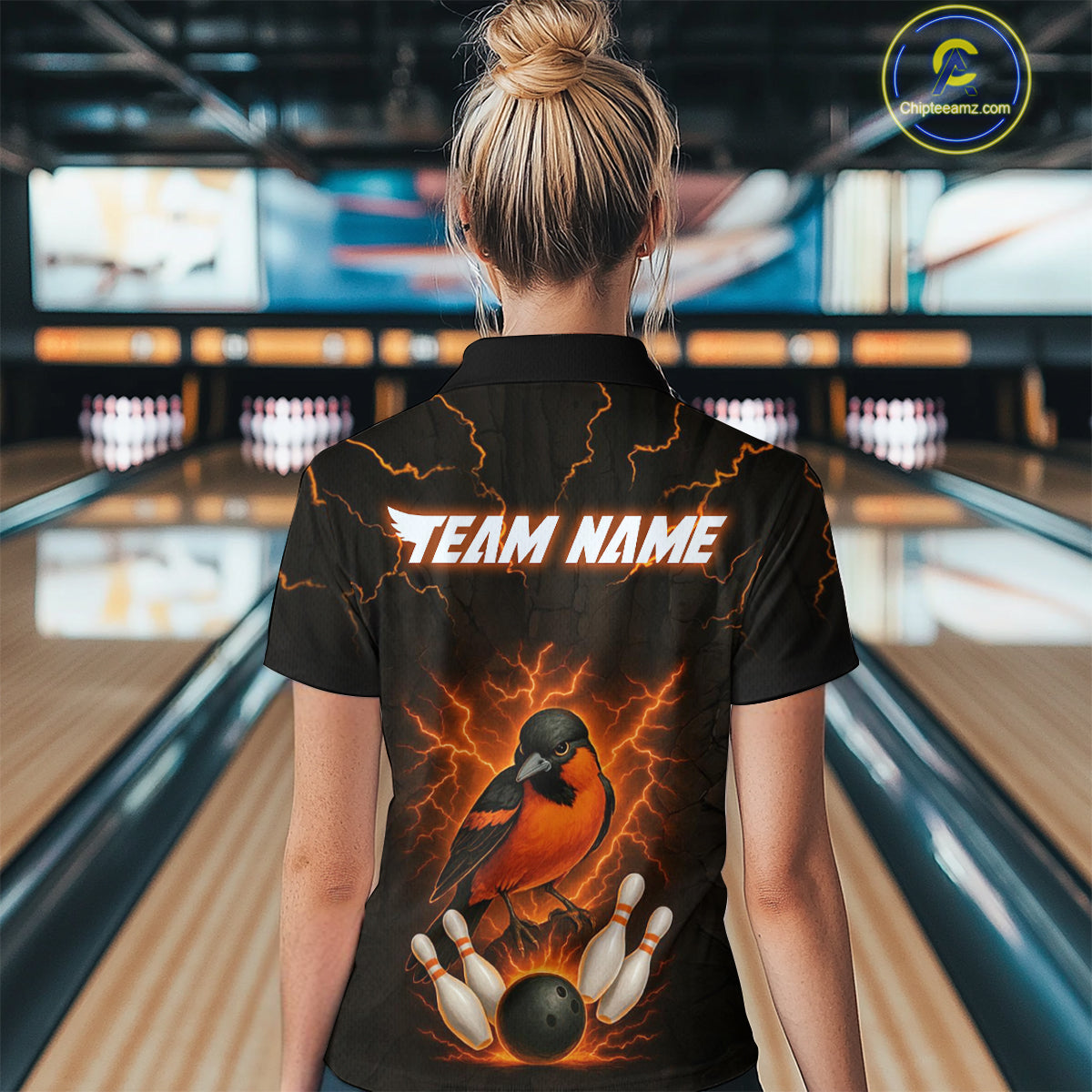 Custom Thunder Lightning Orioles Bowling Shirt Polo & Quarter-Zip Bowling Jersey for Women QZT716