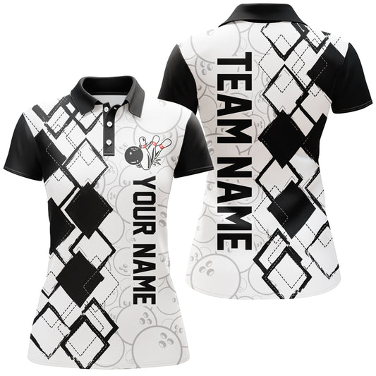 Black & White Bowling Shirts for Women Polo Personalized Camo Bowling Jersey QZT436