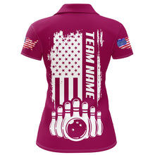 Load image into Gallery viewer, Women's Bowling Shirt Pink Polo Bowling Shirt Personalized Patriotic Bowling Shirt QZT281