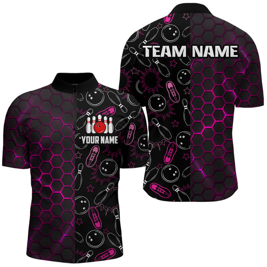 Personalized Bowling Shirt for Men Camo Bowling Jersey 1/4 Zip Shirt Unisex with Name QZT294