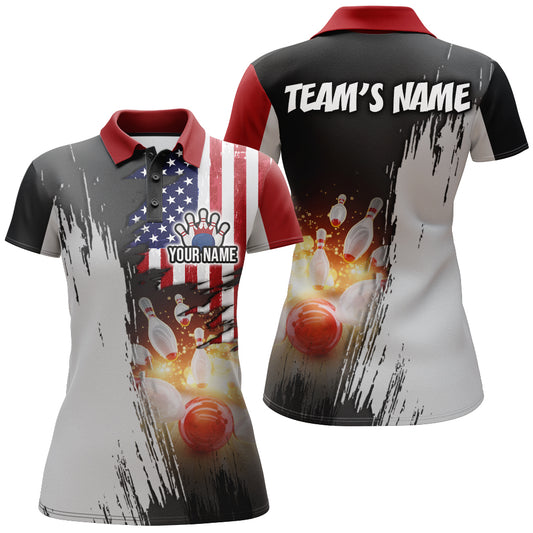 Personalized 3D Women's Bowling Team Jersey Bowling Shirt American Bowling Polo Shirt QZT43