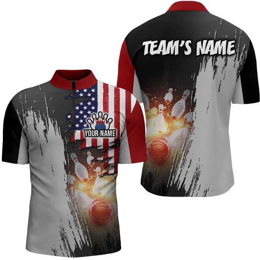 Personalized 3D Men's Bowling Team Jersey Bowling Shirt American Bowling Quarter-Zip Shirt QZT43