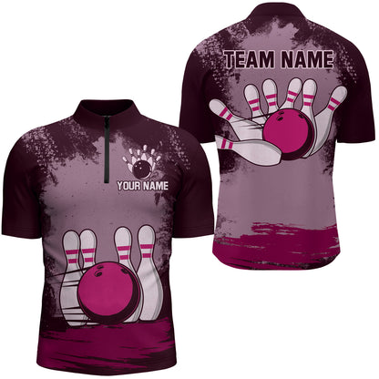 Personalized Bowling Team Shirts Multicolor Men's Bowling Shirt Quarter Zip Bowling QZT490