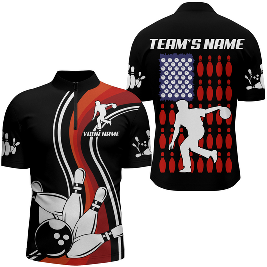 Personalized 3D Men's Bowling Team Jersey Bowling Shirt American Bowling Quarter-Zip Shirt QZT46-4