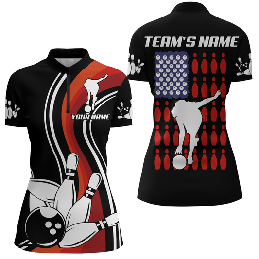 Personalized 3D Women's Bowling Team Jersey Bowling Shirt American Bowling Quarter-Zip Shirt QZT46-4