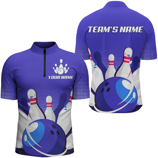 Personalized 3D Men's Bowling Team Jersey Bowling Shirt American Bowling Quarter-Zip Shirt QZT46-7