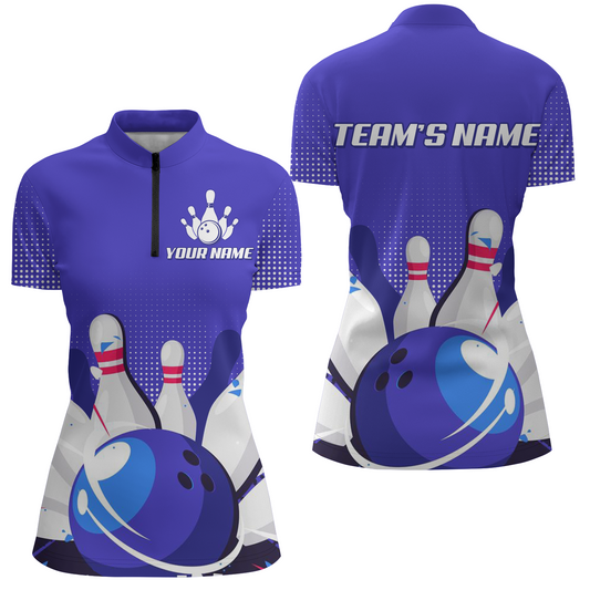 Personalized 3D Women's Bowling Team Jersey Bowling Shirt American Bowling Quarter-Zip Shirt QZT46-7