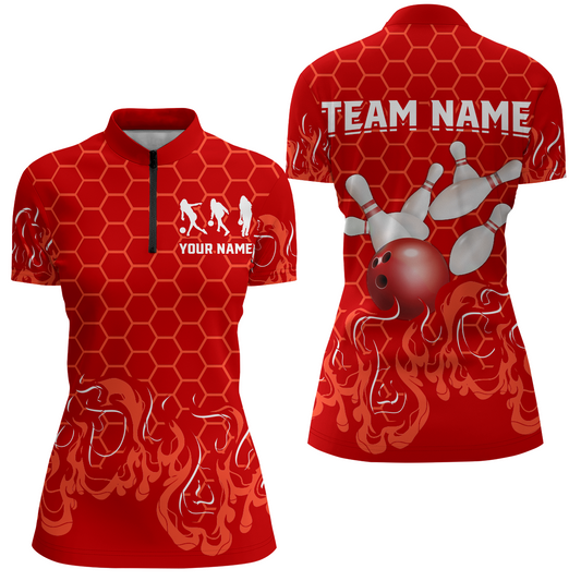 Personalized 1/4 Zip Bowling Shirt for Women Multicolor Bowling Team League QZT406
