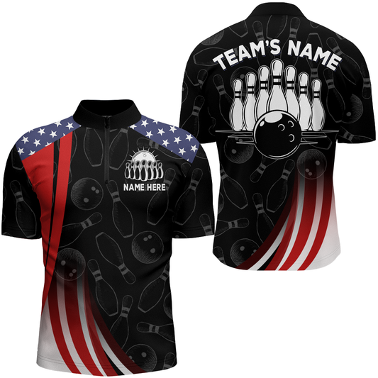Bowling Shirt American Bowling Jersey Customized for Men 1/4 Zip Bowling Team League QZT262