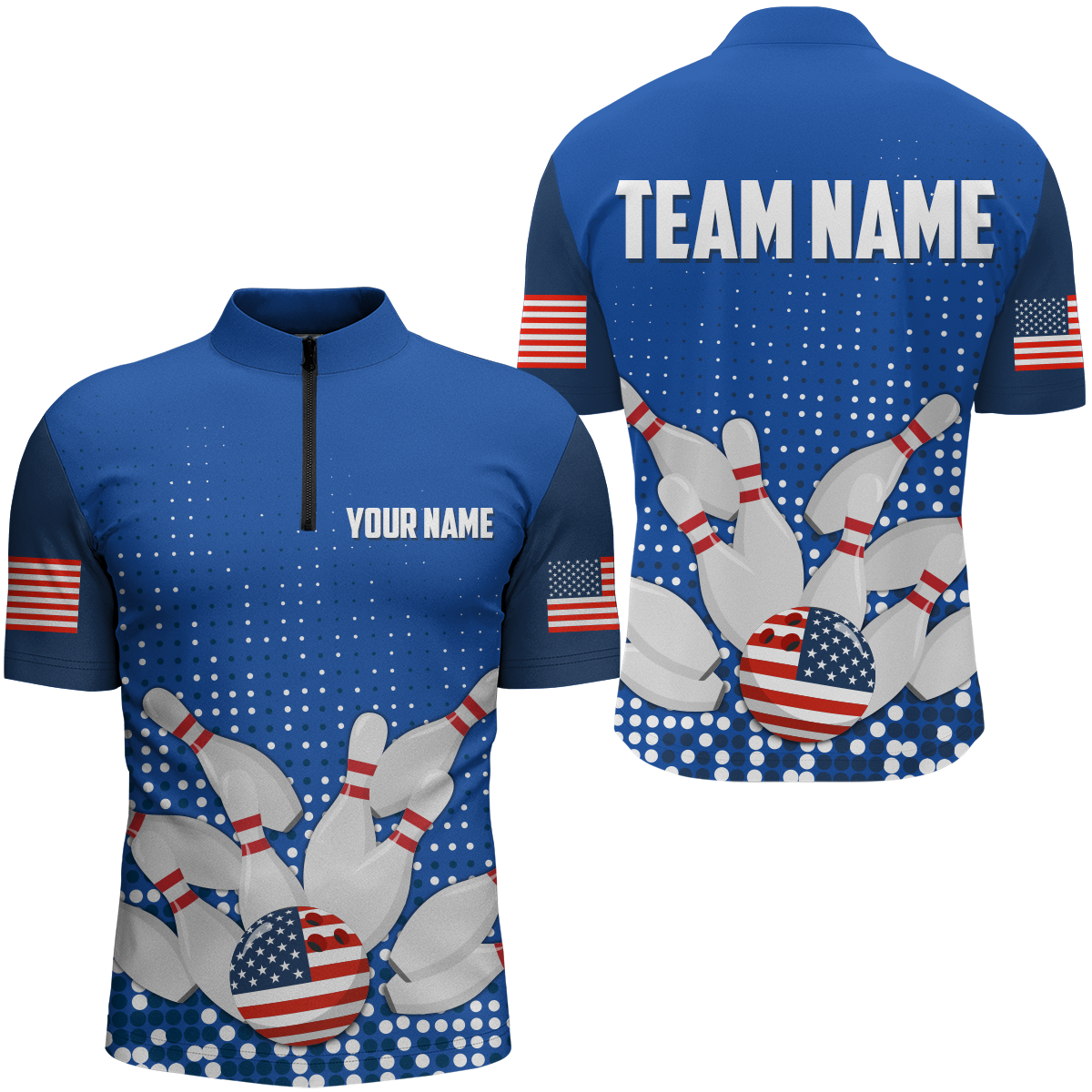 Navy Bowling Shirt Customized Quarter-Zip Shirt for Men Bowling Team with Name QZT271
