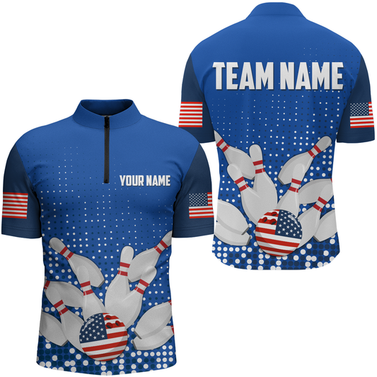 Navy Bowling Shirt Customized Quarter-Zip Shirt for Men Bowling Team with Name QZT271
