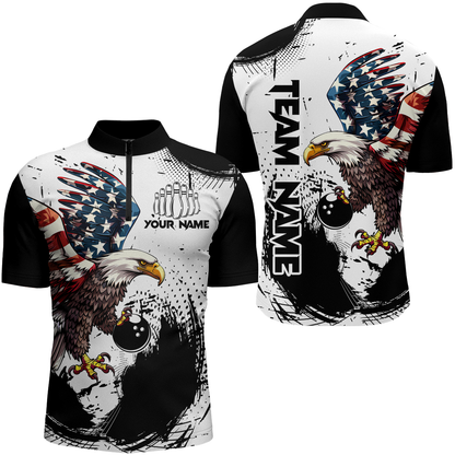 Personalized Eagle Bowling Shirts Patriotic Bowling Jersey for Women 1/4 Zip Shirt QZT307