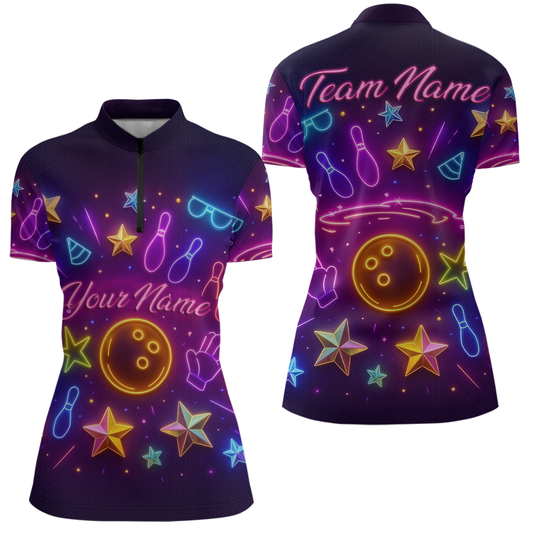 Custom Neon Bowling Shirt Polo & Quarter-Zip Shirts for Women Gift Bowling Jersey League QZT744