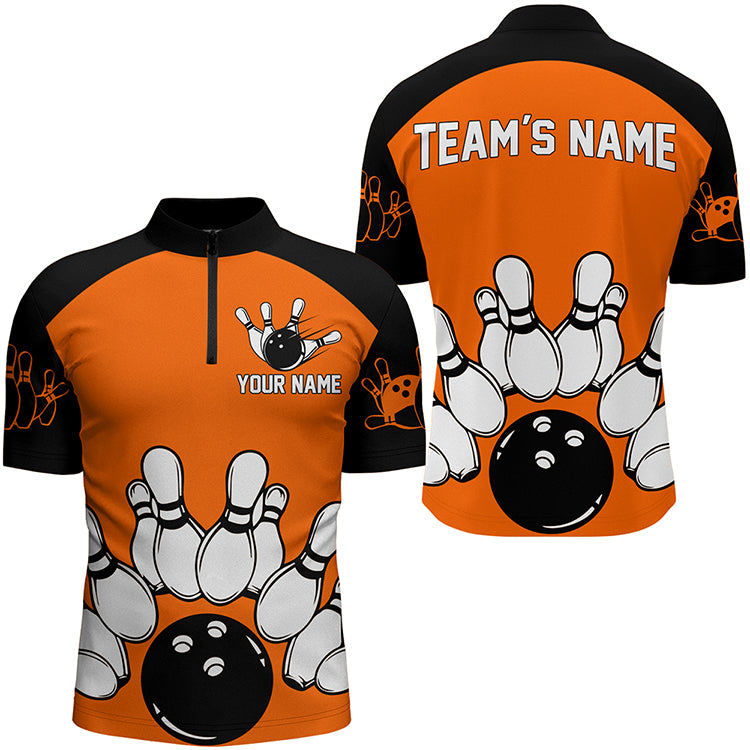 Personalized Bowling Jersey Custom Bowling Team Jersey Bowling Quarter-Zip Shirt for Men QZT19