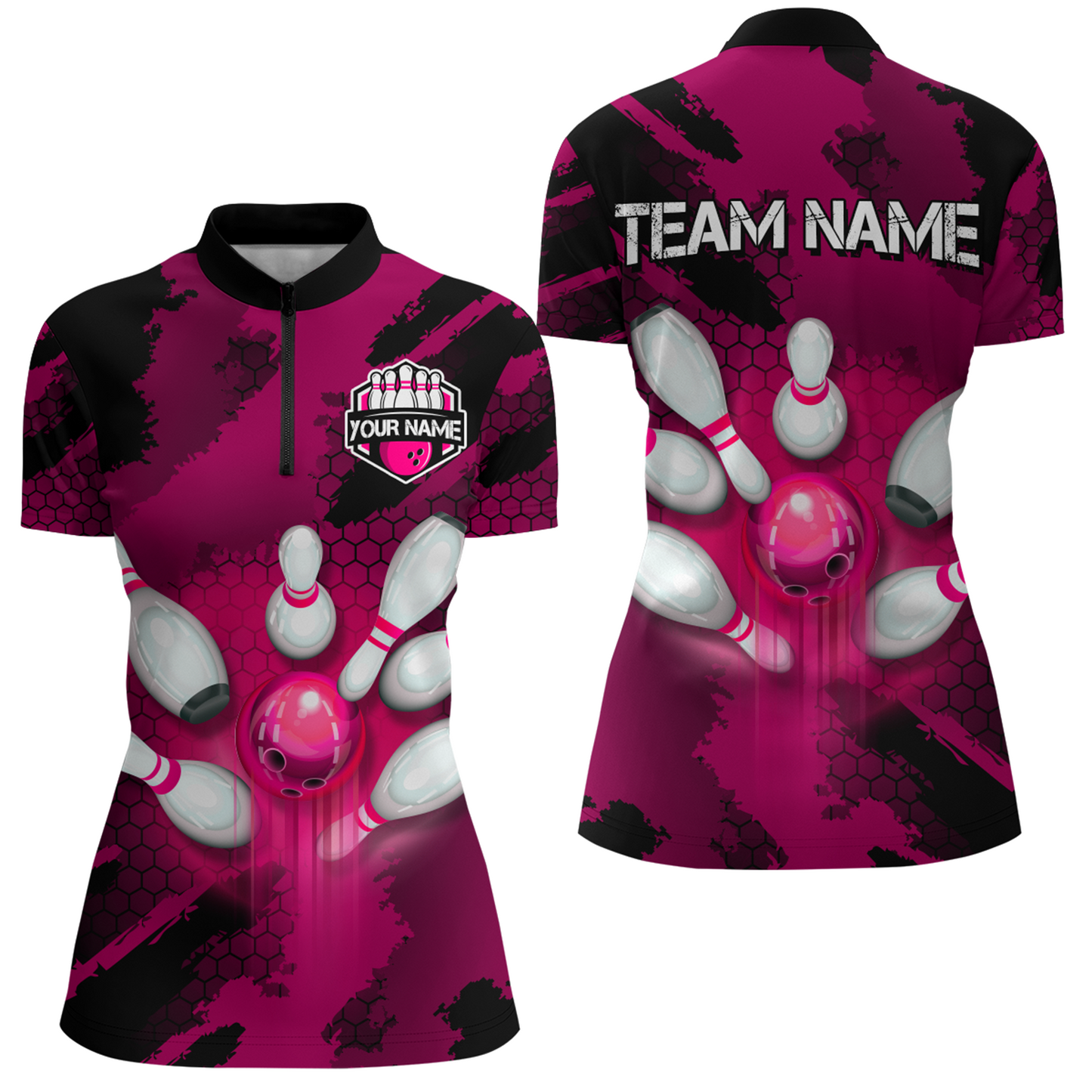 Camo 3D Bowling Shirts Women Custom Bowling Team Jersey Quarter Zip Multicolor QZT468