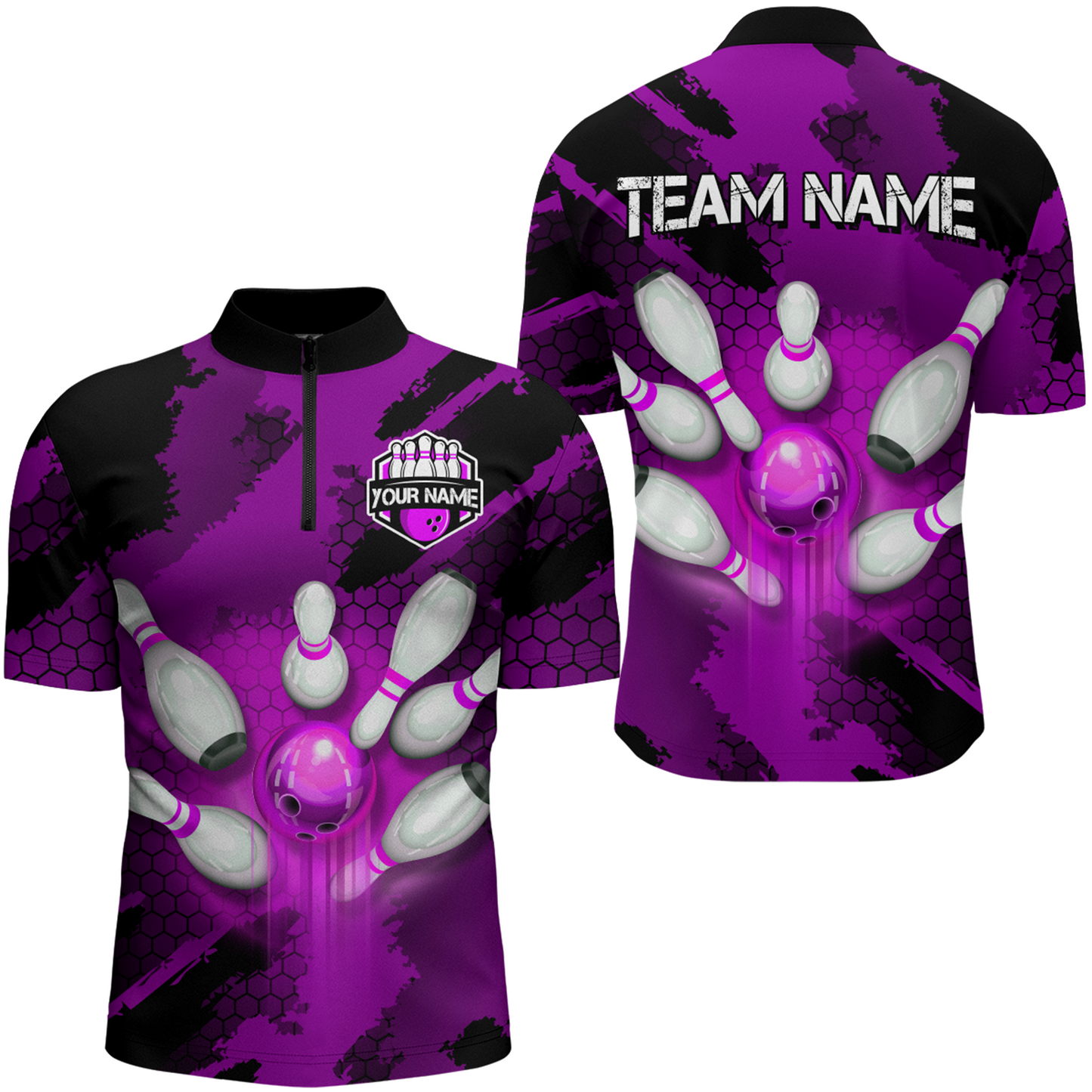 Camo 3D Bowling Shirts Men Custom Bowling Team Jersey Quarter Zip Multicolor QZT468