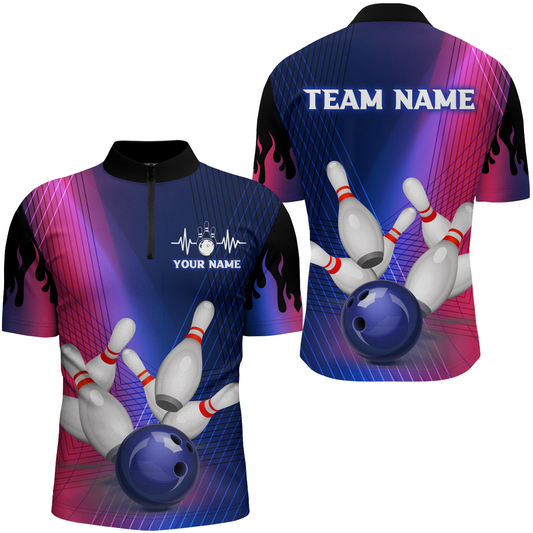 Personalized 3D Bowling Shirt for Men Bowling Team League 1/4 Zip Shirt Unisex Bowlers Jersey QZT289
