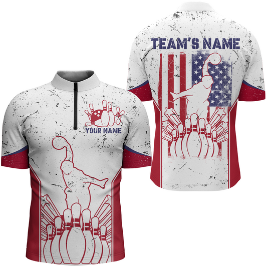 Personalized 3D Bowling Jersey for Men USA Bowling Team Shirt Bowling Quarter-Zip Shirt QZT119