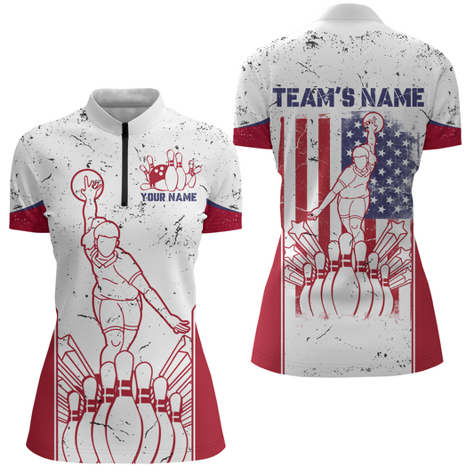 Personalized 3D Bowling Jersey for Women USA Bowling Team Shirt Bowling Quarter-Zip Shirt QZT119
