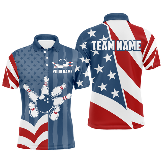 Patriotic Bowling Shirt for Men Custom US Bowling Shirt Polo Bowling Jersey Gifts for Bowlers QZT297