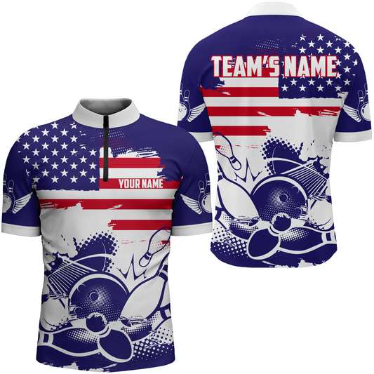 Personalized 3D Men's Bowling Team Jersey Bowling Shirt American Bowling Quarter-Zip Shirt QZT43-10