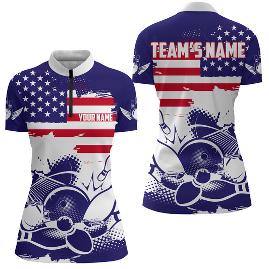 Personalized 3D Women's Bowling Team Jersey Bowling Shirt American Bowling Quarter-Zip Shirt QZT43-10