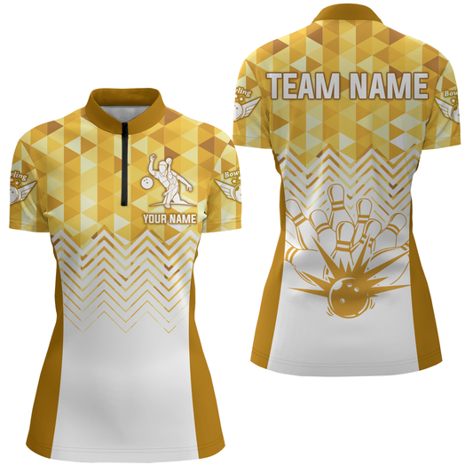 Personalized Bowling Shirts Women Custom Bowling Jersey Team Bowling Quarter-Zip Shirt QZT70