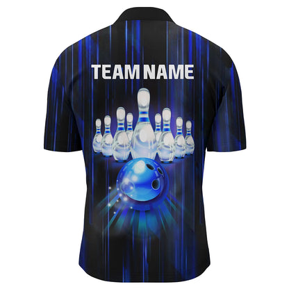 Custom Bowling Shirt For Men Blue 3D Bowling Jersey Team League Personalized Bowling 1/4 Zip Shirt BDT308