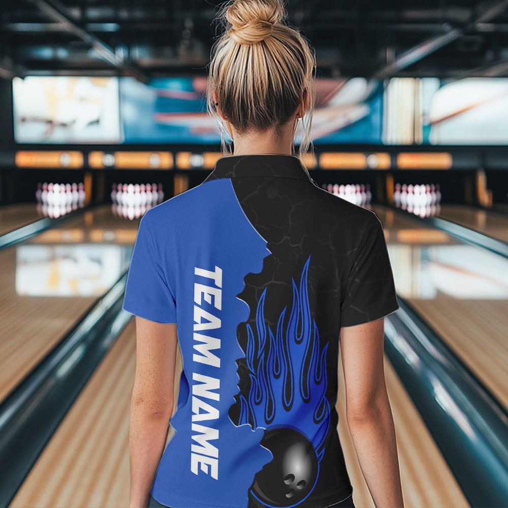 Blue Flame Bowling Quarter Zip Shirts Men & Women Custom Bowling Team League Jerseys BDT471