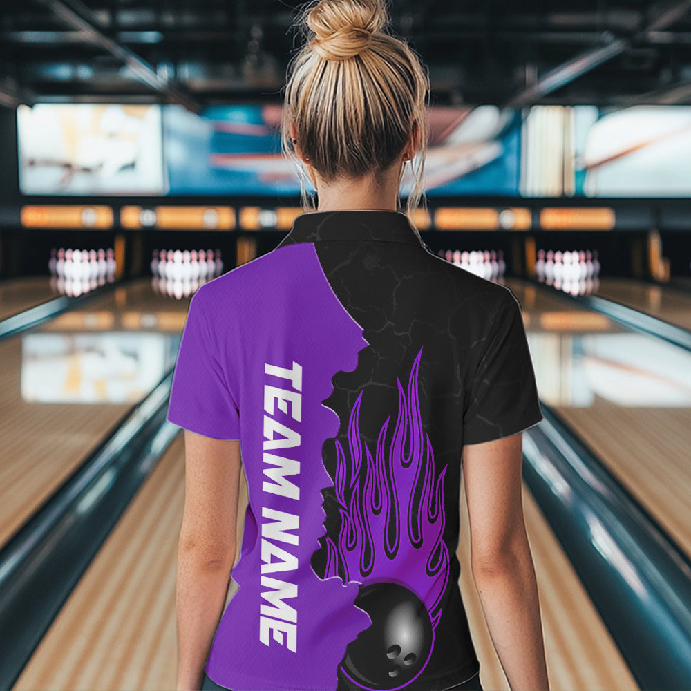 Purple Flame Bowling Quarter Zip Shirts Men & Women Custom Bowling Team League Jerseys BDT471