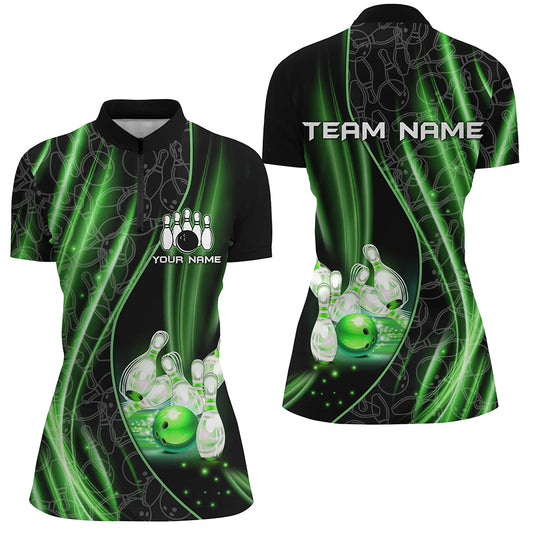 Green Light Bowling 1/4 Zip Shirt For Men Women Custom Team Bowling Jersey For Couples BDT504