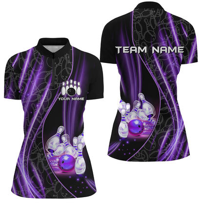 Purple Light Bowling 1/4 Zip Shirt For Men Women Custom Team Bowling Jersey For Couples BDT504