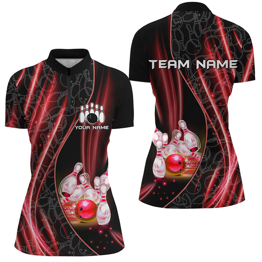 Red Light Bowling 1/4 Zip Shirt For Men Women Custom Team Bowling Jersey For Couples BDT504