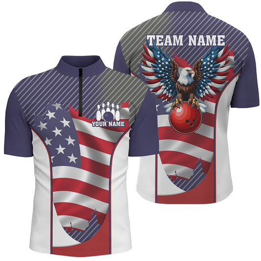 Patriotic Bowling 1/4 Zip Shirts For Men Women Custom Eagle Bowling Jersey Team BDT506