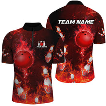 Load image into Gallery viewer, Red Flame Bowling Shirts Men &amp; Women Custom Bowling Team Jersey 1/4 Zip Bowling Uniform BDT529