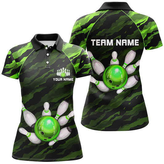 Personalized Green Camo Bowling Polo Shirts Unisex Bowling Team Jersey Men Women BDT485