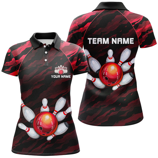 Personalized Red Camo Bowling Polo Shirts Unisex Bowling Team Jersey Men Women BDT485