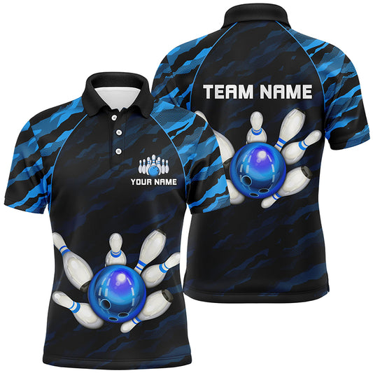 Personalized Blue Camo Bowling Polo Shirts Unisex Bowling Team Jersey Men Women BDT485